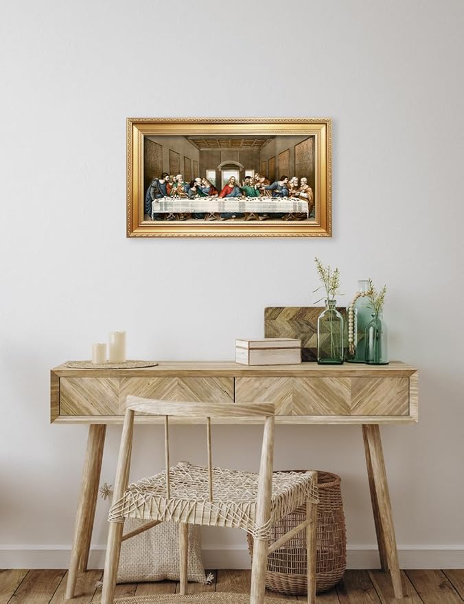 DECORARTS - The Last Supper by Leonardo Da Vinci Giclee Reproducation, Giclee Prints Acid Free Cotton Canvas with Matching Gold Solid Wooden Frame. Total Framed Size: 28.5" W x 16.5" H