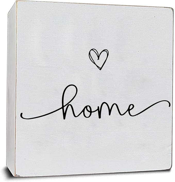TEOUIOS Home Sweet Home Sign, White Wood Box Plaque, Wooden Decorative Boxes for Home Decor Bedroom Shelf Desk Decor Family Sign 6"x 6" Welcome Sign New Home Housewarming Gift