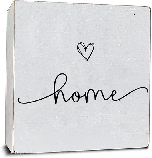 TEOUIOS Home Sweet Home Sign, White Wood Box Plaque, Wooden Decorative Boxes for Home Decor Bedroom Shelf Desk Decor Family Sign 6"x 6" Welcome Sign New Home Housewarming Gift