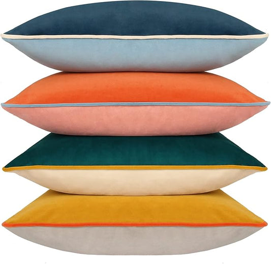 Btyrle Velvet Throw Pillow Covers 22x22 Inch Set of 4 Decorative Velour Pillowcases Modern Double-Colored Cushion Covers for Sofa Couch, Cold