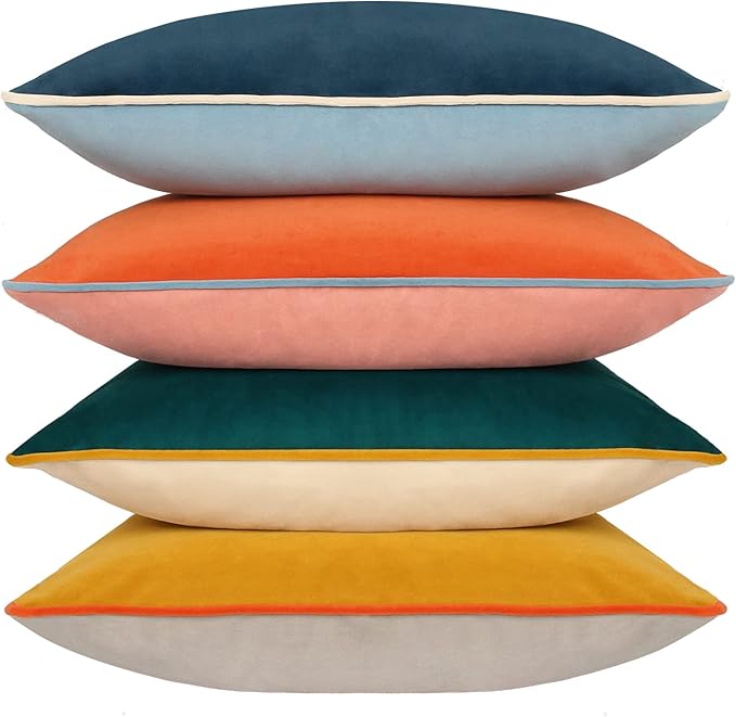 Btyrle Velvet Throw Pillow Covers 18x18 Inch Set of 4 Decorative Velour Pillowcases Modern Double-Colored Cushion Covers for Sofa Couch, Cold