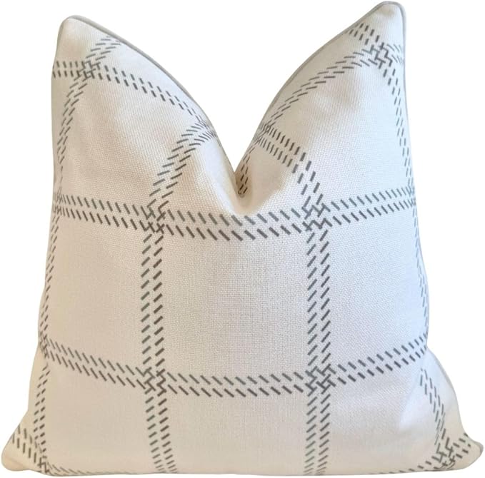 Jillien Harbor The Elliot Patterned Throw Pillow Cover – Checkered Pillow Print Polycotton Designer Accent for Farmhouse Decor, Decorative Pillow Cover, Fits 20 Inch Insert, 18 x 18 Inches, Brown