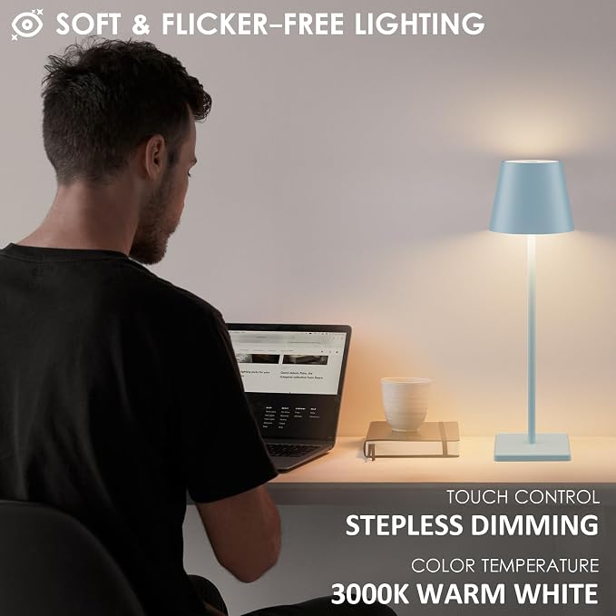 4 Packs Rechargeable LED Table Lamp,5000mAh Outdoor Cordless Desk Lamp Waterproof Portable, Stepless Dimmable Lamps for Restaurant/Bedroom/Outdoor (Blue)
