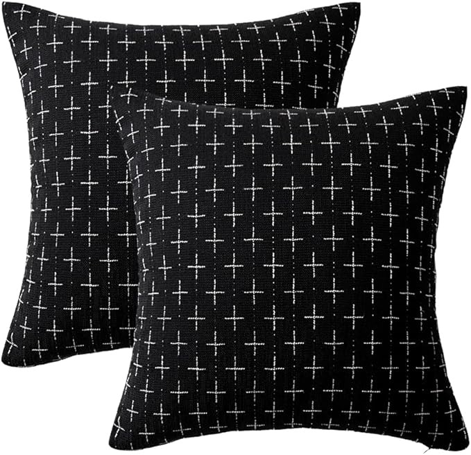 MIULEE Pack of 2 Decorative Burlap Linen Euro Sham Throw Pillow Covers for Sofa Couch Bed 24x24 Inch Modern Farmhouse Pillowcase Rustic Woven Textured Cushion Cover Black
