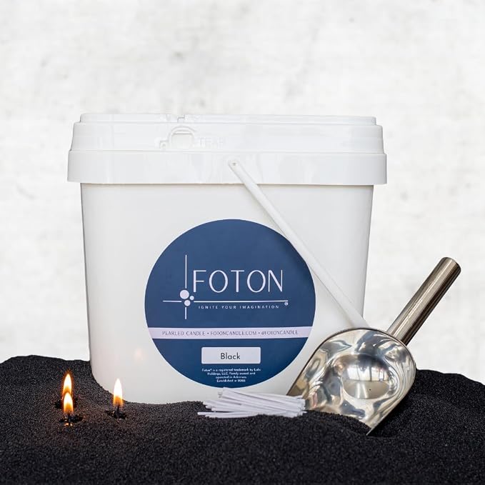 Foton Pearled Colored Candle 9lb Bucket - Black Unscented Luxury Non Toxic Long Lasting Powder Pearl Wax Sand Candles - Refillable Foton Pearled Candle Sand with 100 Wicks