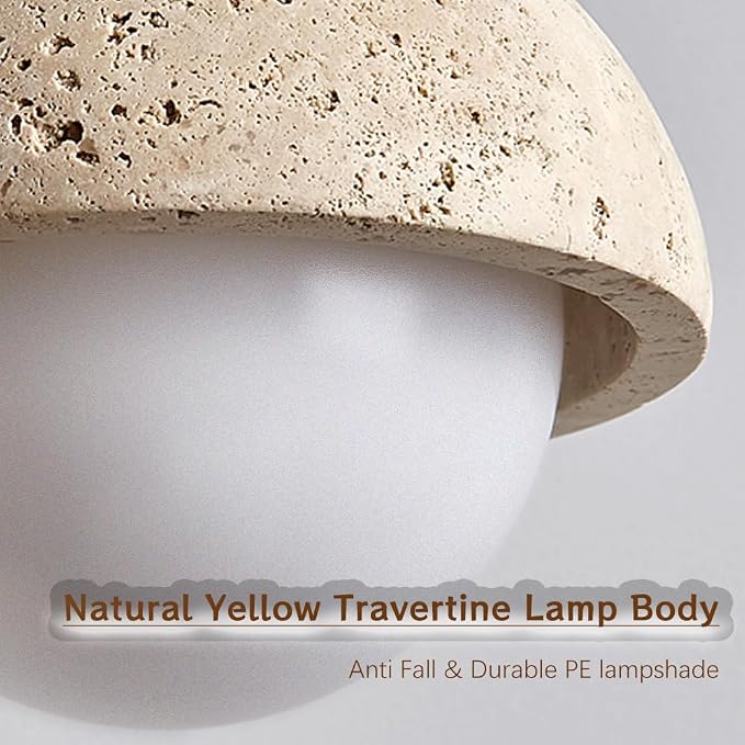 Yellow Travertine Pendant Light Spherical Wabi Sabi Pendant Light Fixture Natural Stone Retro Japanese Style Vintage Mini Wood Nordic Hanging Light for Kitchen Island Bedroom Hallway Bedside (2PCS)