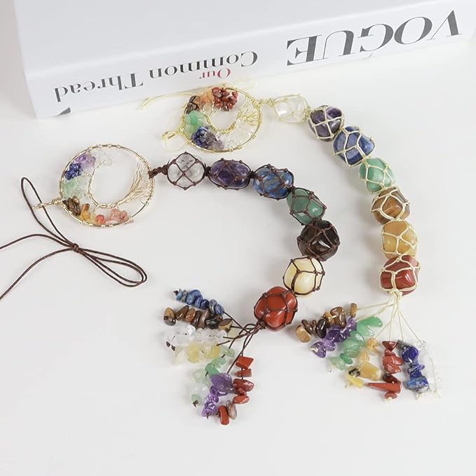 Anjiucc 7 Chakra Stone Healing Crystal Tree of Life Wall Hanging Home Interior Decoration，Window Decoration，Yoga Meditation