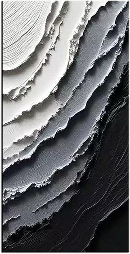 YaSheng Art -Canvas Wall Art Handmade Art Modern Abstract Wall Art, Black and White Gradient Canvas Paintings, Large Vertical Wall Art for Living Room Bedroom Office Wall Decor , 60x30inch Ready to Hang