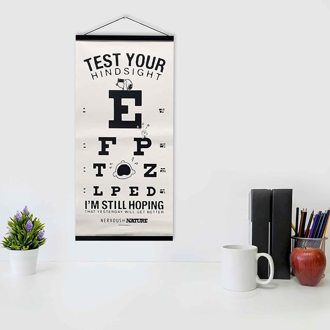 Peanuts Test Your Hindsight Hanging Canvas Banner - Fun Snoopy Eye Chart Wall Decor for Home or School