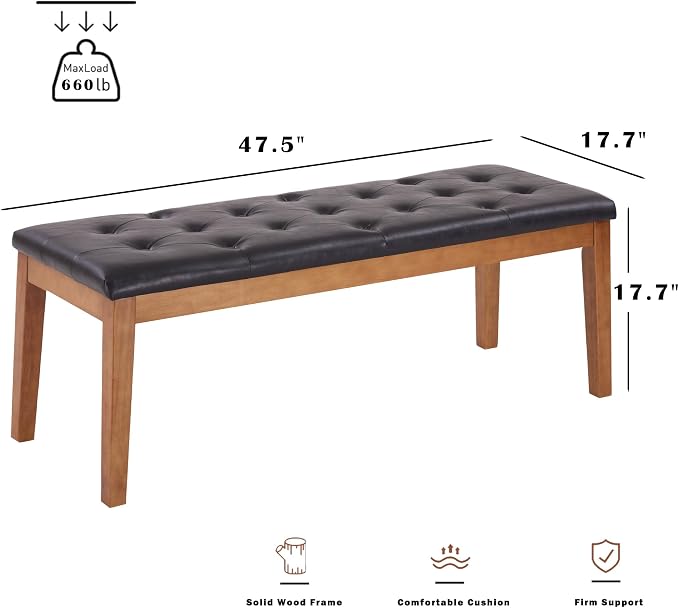 Ottoman Bench Upholstered Padded Seat with Solid Wood Legs and Button-Tufted, Big Oversized Ottoman, Linen Grey