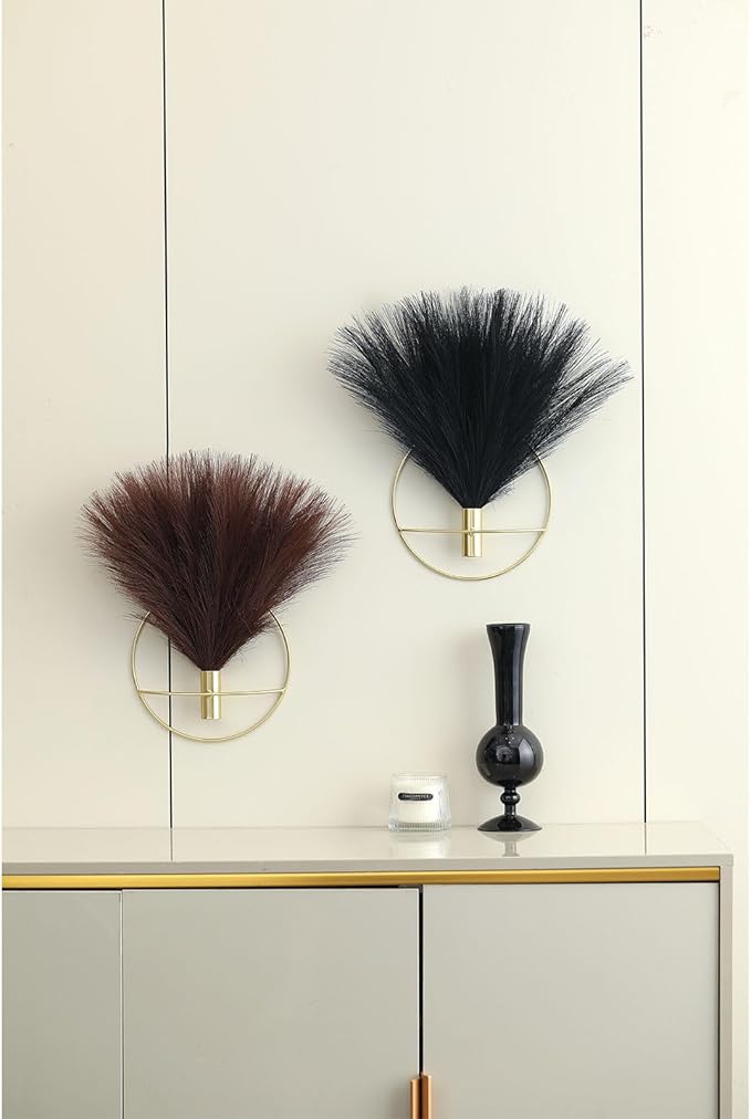 Jolly Boho Wall Art, Metal Wall-Mounted Display, Artificial Pampas Hanging Decor - 2 Pack, Black - Living Room, Bedroom, Bathroom, Dining Room