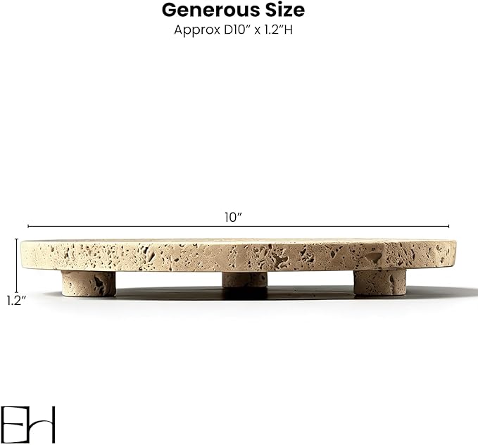 Beige Travertine Marble Riser - Round Pedestal Marble Trivet Vanity Tray with 3 Feet, Minimalist Stone Display Stand for Bathroom Counter, Kitchen, Perfume, Jewelry & Scented Candles (Middle)