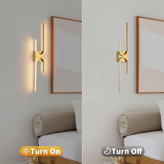 Battery Operated Wall Sconce with Remote Control, USB Rechargeable Wireless Wall Sconce Set of 2, LED Dimmable Wall lamp, 3 Color/Timer/Memory, Gold Wall lights for Bedroom Living Room, 31.5 inch