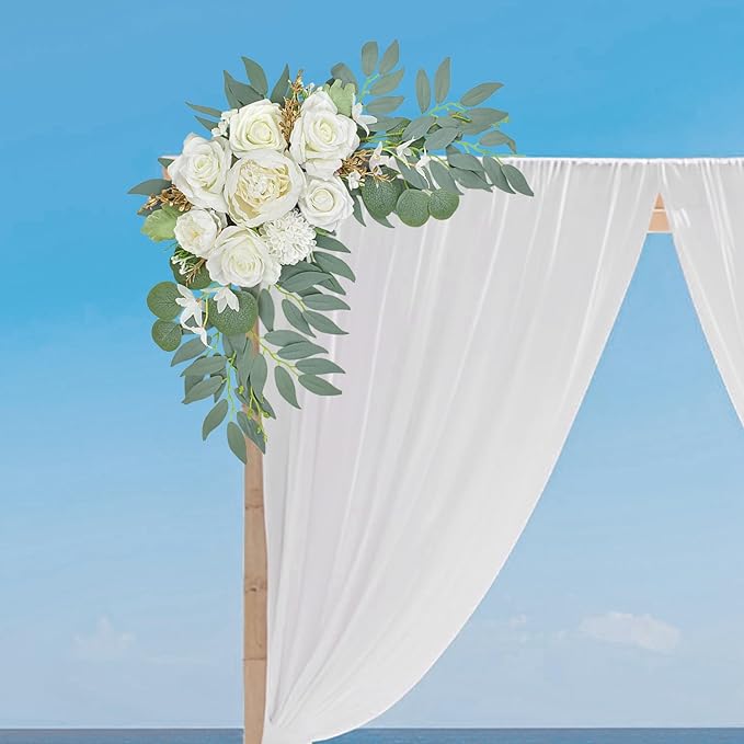 Wedding Arch Faux Flowers Set of 2, Wedding Welcome Signs Greenery Garland Decoration for Ceremony, Reception, Backdrop (White)