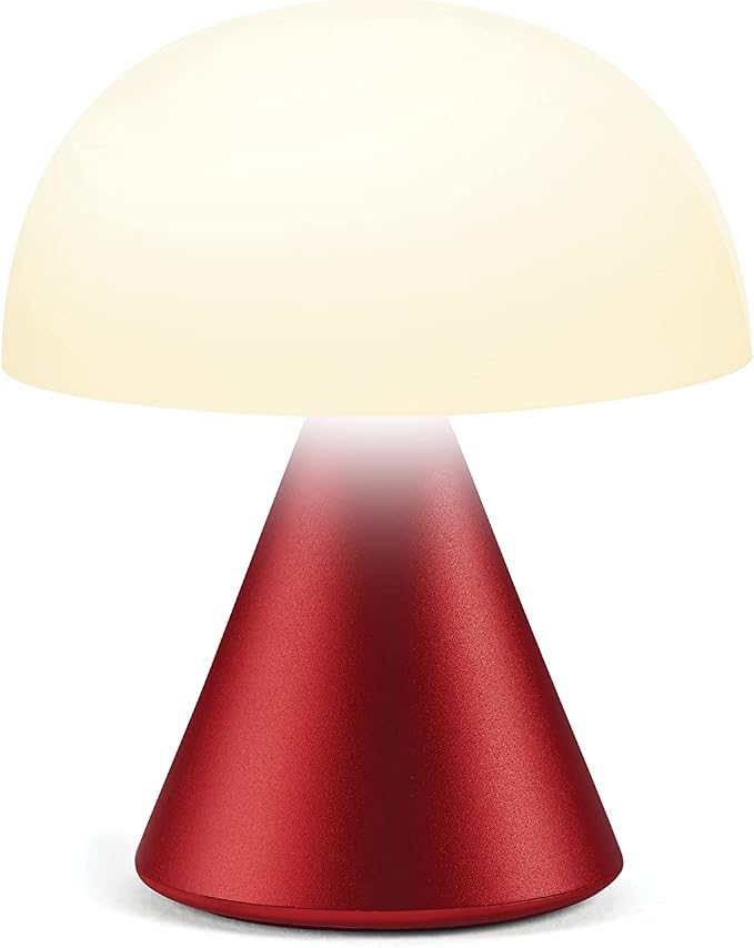 Lexon Mina Small Mushroom Lamp - LED Portable Bedside Light for Bedrooms, Kids & Nursery - Rechargeable with 12h Autonomy & Memory Dimmer, Aluminum - Dark Red