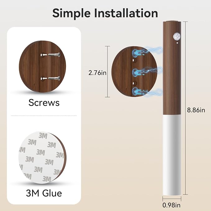 Wooden Motion Sensor Lights Indoor - Magnet Body Hallway Rechargeable LED Wireless Battery Operated Wall Sconce, Portable Decor Torch Night Lighting for Bedroom (Walnut Wood 2PCS)
