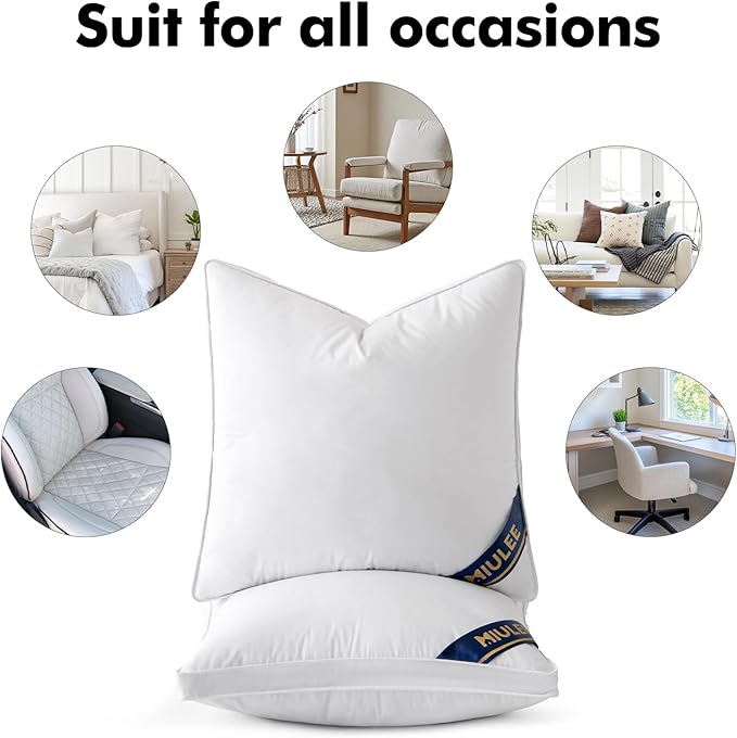 MIULEE 22x22 Feather Down Pillow Inserts with Gusset Bed Pillows,Set of 2 Luxury Fluffy Decorative Throw Pillows for Couch Sofa