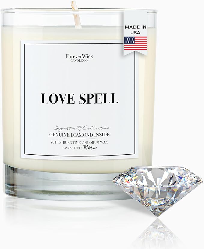 Love Spell Lush Fruit Surprise Candle with Diamond Inside | Foreverwick Candles | Scented Soy Candles Gifts for Women Aromatherapy Candle | Organic Soy Candle 14oz | 70h