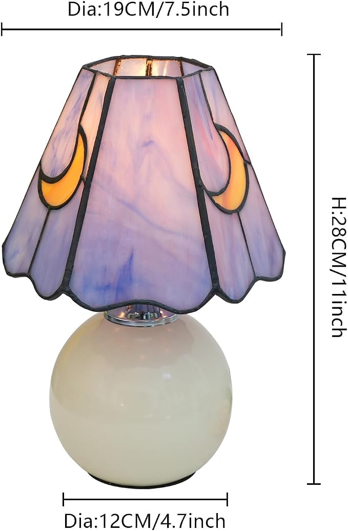 Tiffany Style Moon Mushroom Stained Glass Table Lamp Cute Small Table Lamp Bedroom Bedside lamp Living Room Dining Room Office Decoration Desk lamp Home Decoration Creative Gift Scene Props