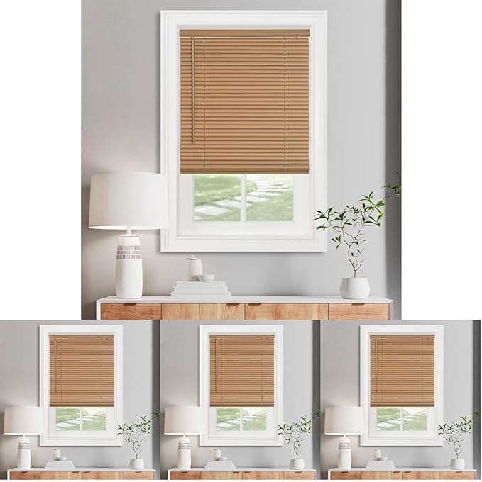 Cordless Light Filtering Mini Blind - 27 Inch Width, 72 Inch Length, 1" Slat Size - Woodtone - Cordless GII Morningstar Horizontal Windows Blinds for Interior by Achim Home Decor (Pack of 4)