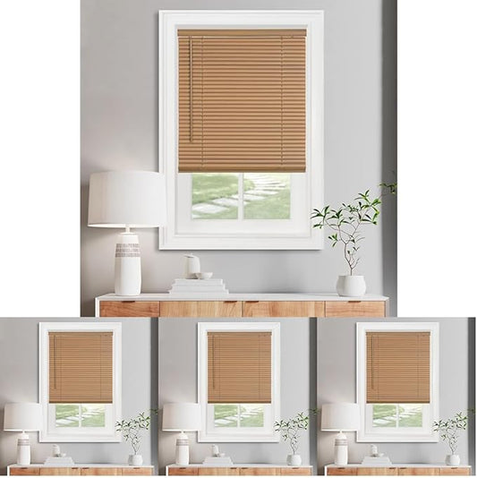 Cordless Light Filtering Mini Blind - 27 Inch Width, 72 Inch Length, 1" Slat Size - Woodtone - Cordless GII Morningstar Horizontal Windows Blinds for Interior by Achim Home Decor (Pack of 4)