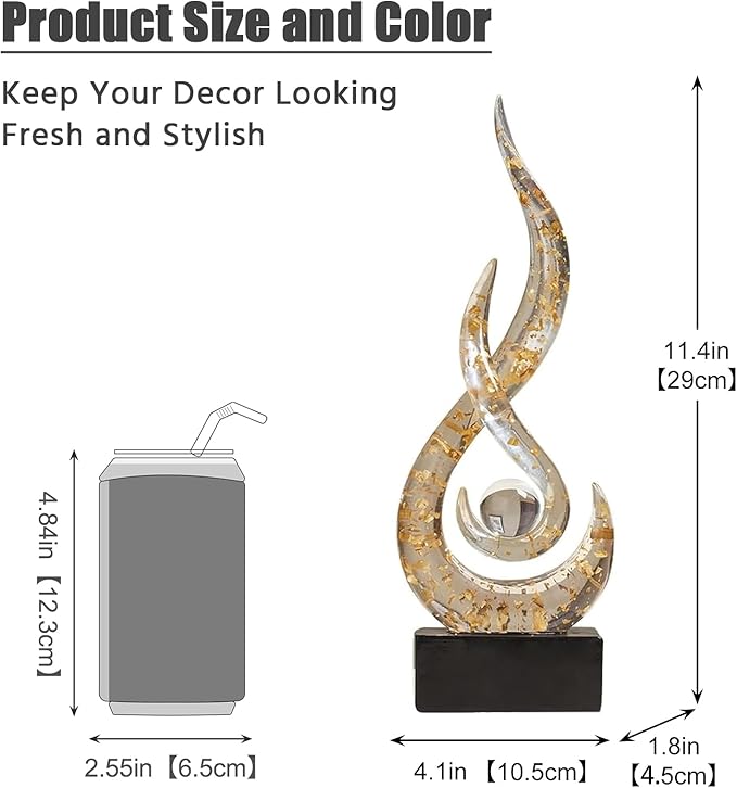 Modern Abstract Art Table Decoration,Resin Flame Statue Modern Gold Centerpiece Ornaments for Living Room Great Gift Idea Home Decor,Collectibles