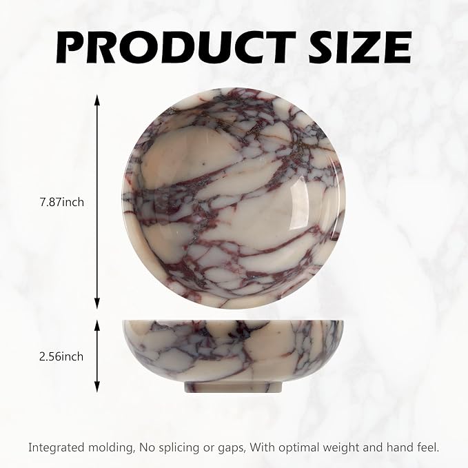 Luxury Natural Marble Fruit Bowl – Large 7.8-Inch Calacatta Viola Marble for Kitchen Counter Fruit Serving Holder, Decorative Snack Dish for Coffee Table, Centerpiece Tray for Home Decor