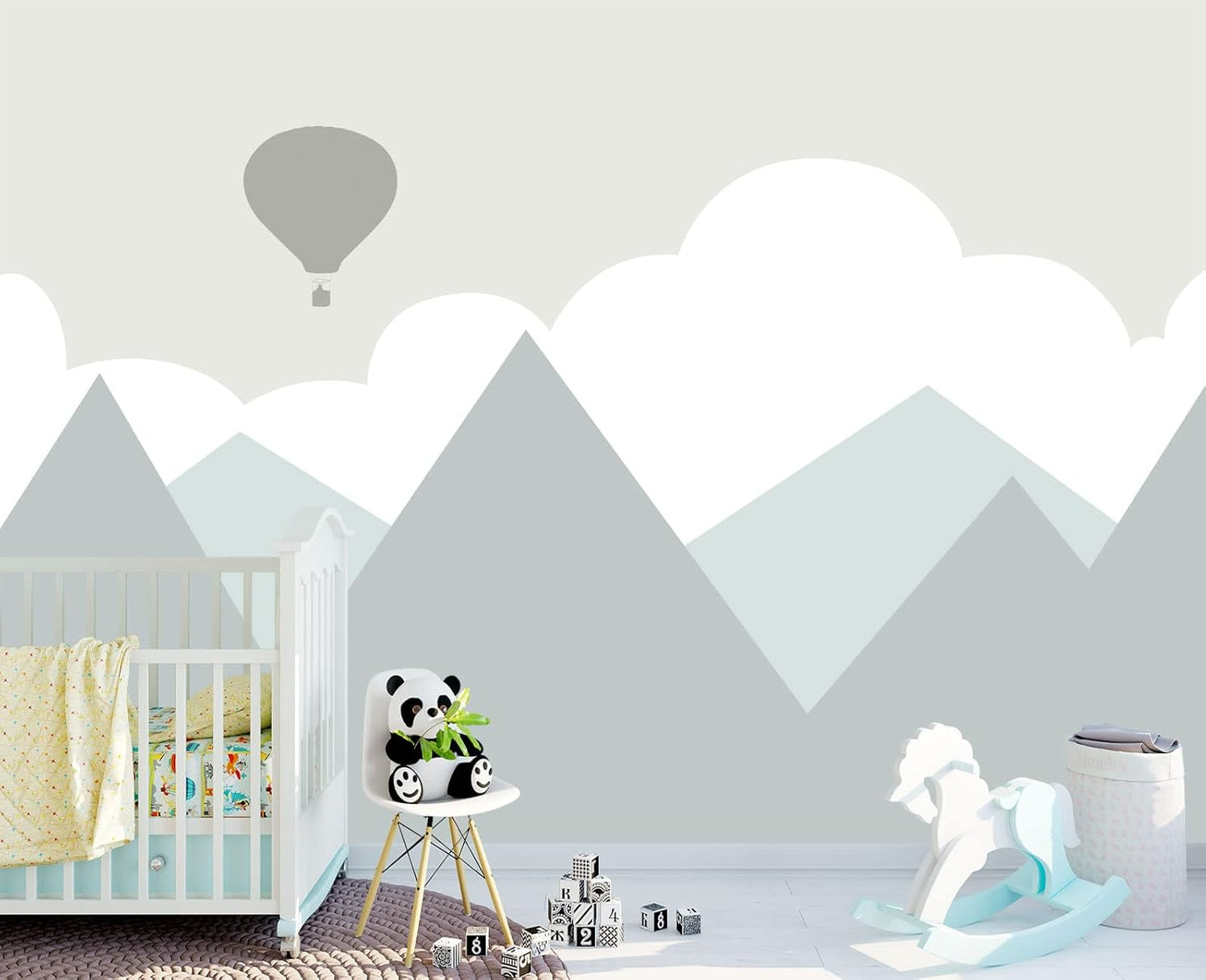 Cartoon Hot air Balloon Mountain Peak Baiyun Children's Nursery Wall Mural Wallpaper 137" x 100"