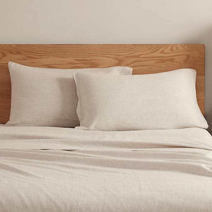 DAPU 100% Linen Pillowcases 20x30 Inches Pillow Cases (Pack of 2) with Envelope Closure, Stone Washed Breathable and Cooling (Natural Linen, Queen)