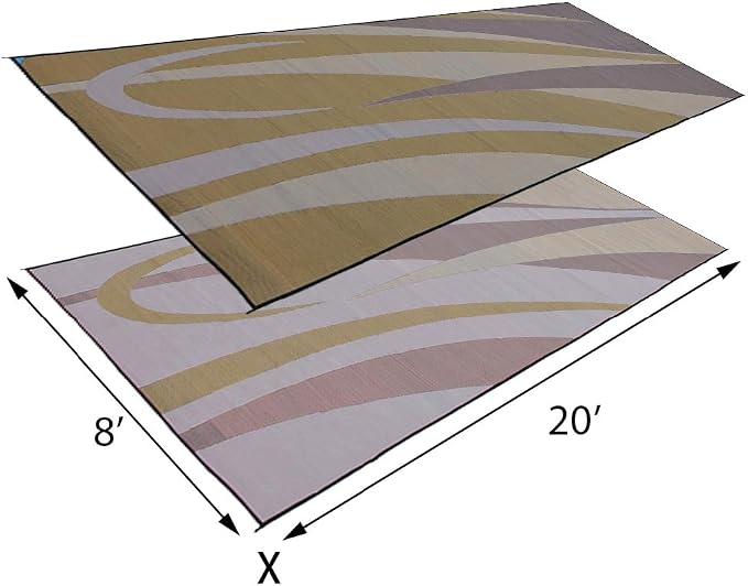 Stylish Camping Ming's Mark GC7 Stylish Camping Reversible Graphic Patio Mat - 8' x 20', Brown/Gold