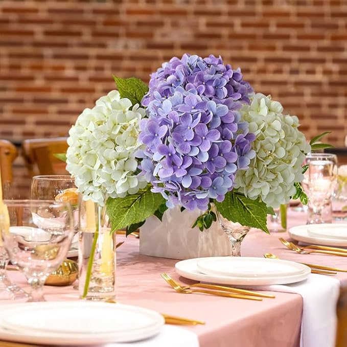 JINWOE Bright Purple Boho Artificial Hydrangeas Flowers,4Pcs 20" Real Touch Lifelike Silk Artificial Hydrangeas, Full Fake Flowers for Bouquet Table Centerpieces Spring Wedding Indoor Home