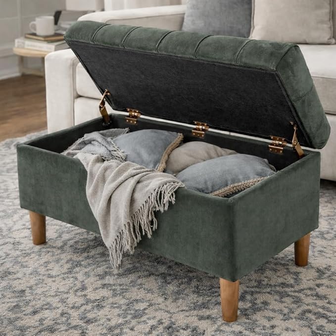 HomePop 40" Ainsley Button Tufted Storage Bench - Loden Green Velvet