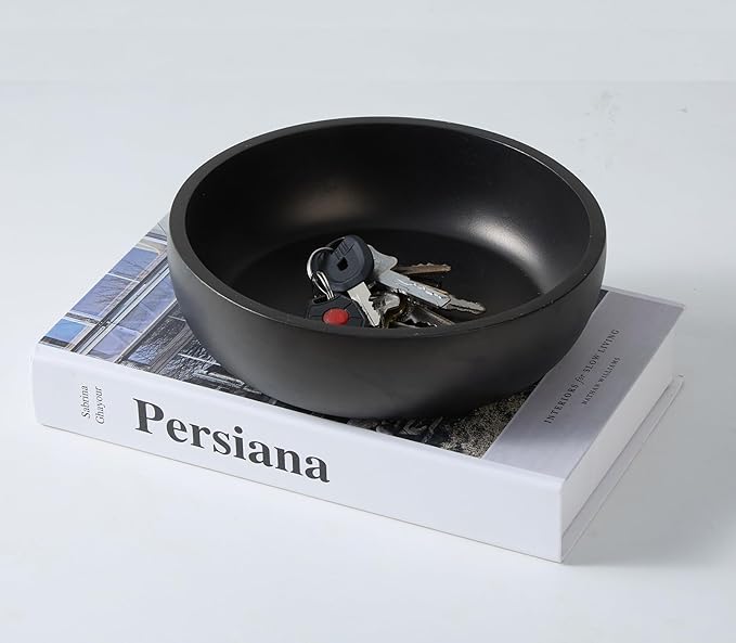 Aotea Crafts - 7.9" Large Concrete Key Bowl for Entryway Table Decor - Modern Industrial & Minimalist Decorative Key Holder Bowl for Keys- Charcoal Black- Smooth Texture - Sealed & Durable