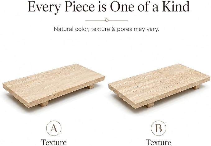 Travertine Pedestal Decorative Tray 13.8 x 6.7 in | Vanity Tray for Perfume, Jewelry, Keys and Candles, Catchall Tray for Bathroom Counter, Dresser and Entryway Decor
