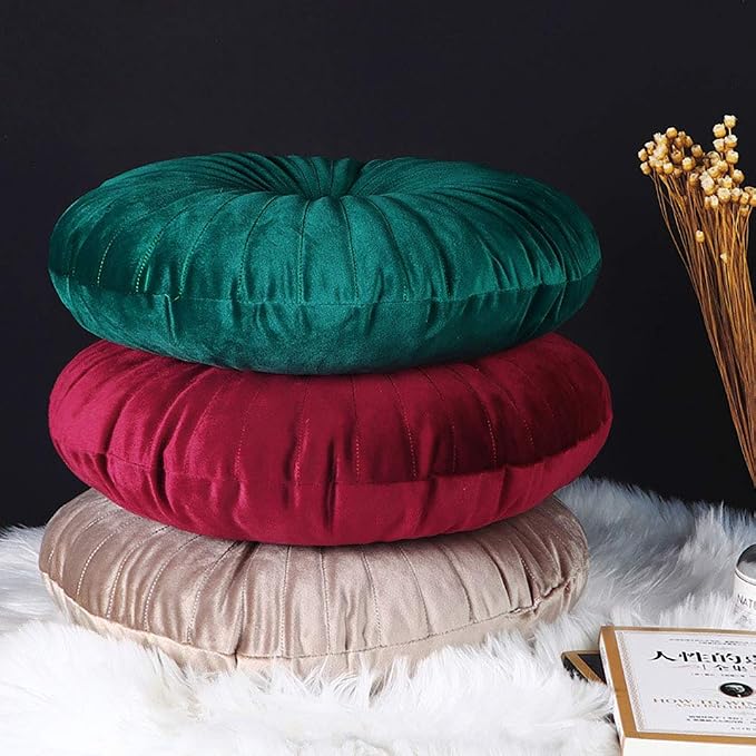 Teieas Velvet Round Throw Pillow Pleated Round Pillow Cushion Decoration for Couch Chair Bed Car Emerld Green