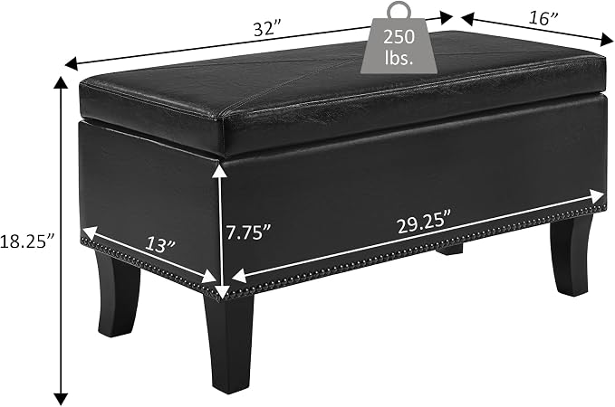 Convenience Concepts Designs4Comfort Winslow Storage Ottoman Bench 32" - Transitional Upholstered Footstool & Seat, for Living Room, Entryway, Hallway, & Bedroom, Gray Flora Fabric