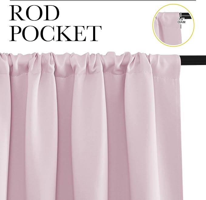 NICETOWN Room Darkening Curtains for Girls Room - Nursery Essential Thermal Insulated Solid Rod Pocket Top Drapes (Lavender Pink=Baby Pink, 1 Pair, 42 x 63 Inch)
