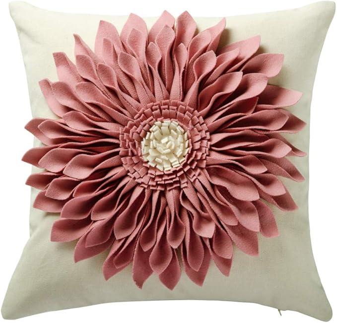 OiseauVoler 3D Sunflower Handmade Throw Pillow Covers Decorative Cushion Cases Pillowcases Home Couch Farmhouse Living Room Decor 18x18 Inch Pink