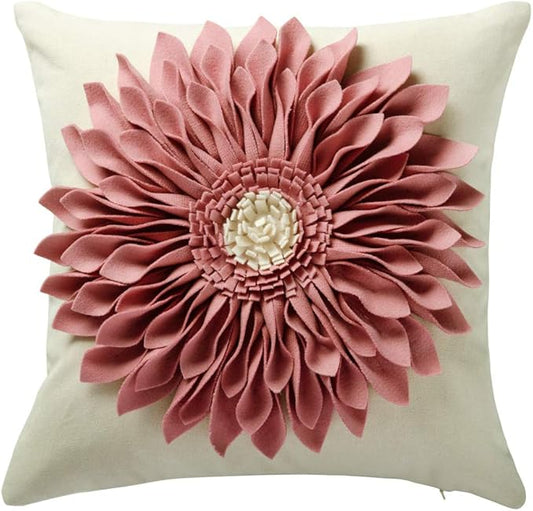 OiseauVoler 3D Sunflower Handmade Throw Pillow Covers Decorative Cushion Cases Pillowcases Home Couch Farmhouse Living Room Decor 18x18 Inch Pink