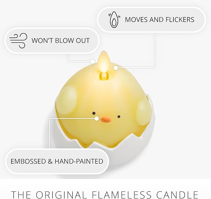 Luminara Hatching Easter Chick Candle - 3.3" x 4.3" - Flameless Real-Flame Holiday-Inspired Decor - AA Batteries - Flickering LED Flame