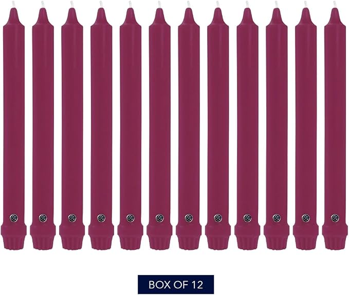 Colonial Candle Unscented Taper Candle, Classic Collection, Mulberry, 12 in, Pack of 12 - Up to 10 Hours Burn