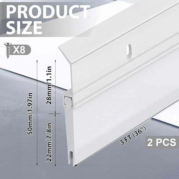 Hushee 2 Pack 48 Inches Metal Rubber Door Sweep, Double Rubber Seal Aluminum Door Sweep High Sealing Draft Stopper, Weatherproof Sound Insulation Indoor Outdoor Use for Residential Commercial (White)