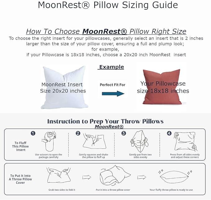 MoonRest® Synthetic Down Alternative 24x24 Square Pillow Insert Form, for Decorative Throw Pillow, Sofa, Cushions, Body and Bed - Pack of 2- Size 24“X 24”