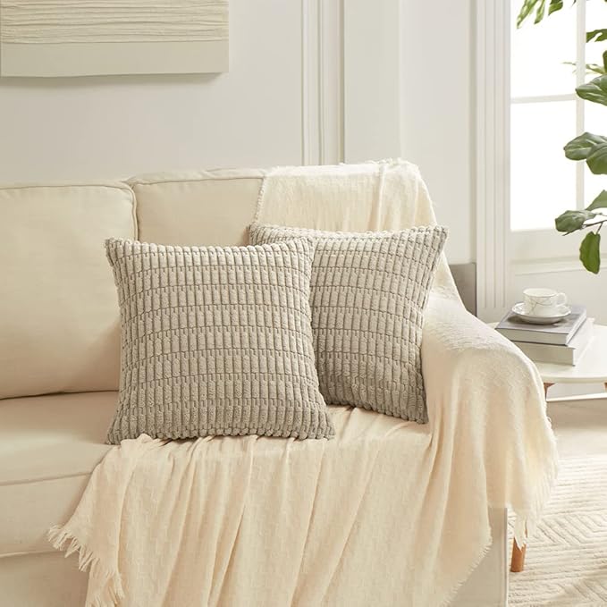 Fancy Homi 4 Packs Decorative Throw Pillow Covers for Living Room Couch Bed, Modern Farmhouse Boho Home Décor Accent Cushion Case, 20" x 20" (Pack of 4), Taupe