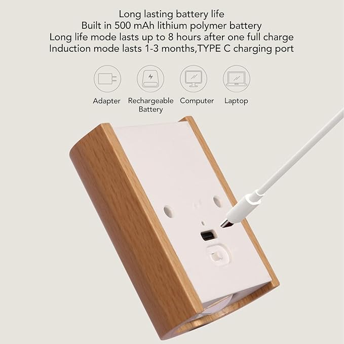 gernie 2Pcs Motion Sensor Night Light, USB Rechargeable Magnetic Wall LED Light Wooden Motion Sensor Stairway Night Light for Bathroom, Hallway, Stairs, Bedroom, Kitchen