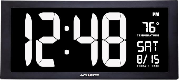AcuRite 76102M Oversized LED Clock with Indoor Temperature, Date and Fold-Out Stand, 18" , White