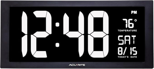 AcuRite 76102M Oversized LED Clock with Indoor Temperature, Date and Fold-Out Stand, 18" , White