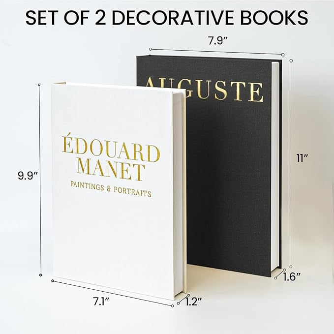 Aesthetic Decorative Books - Fake Books Storage Box for Decoration - Set of 2 Linen Coffee Table Decor - Photo Storage Keepsake Box for Room Bookshelf Decor, Black