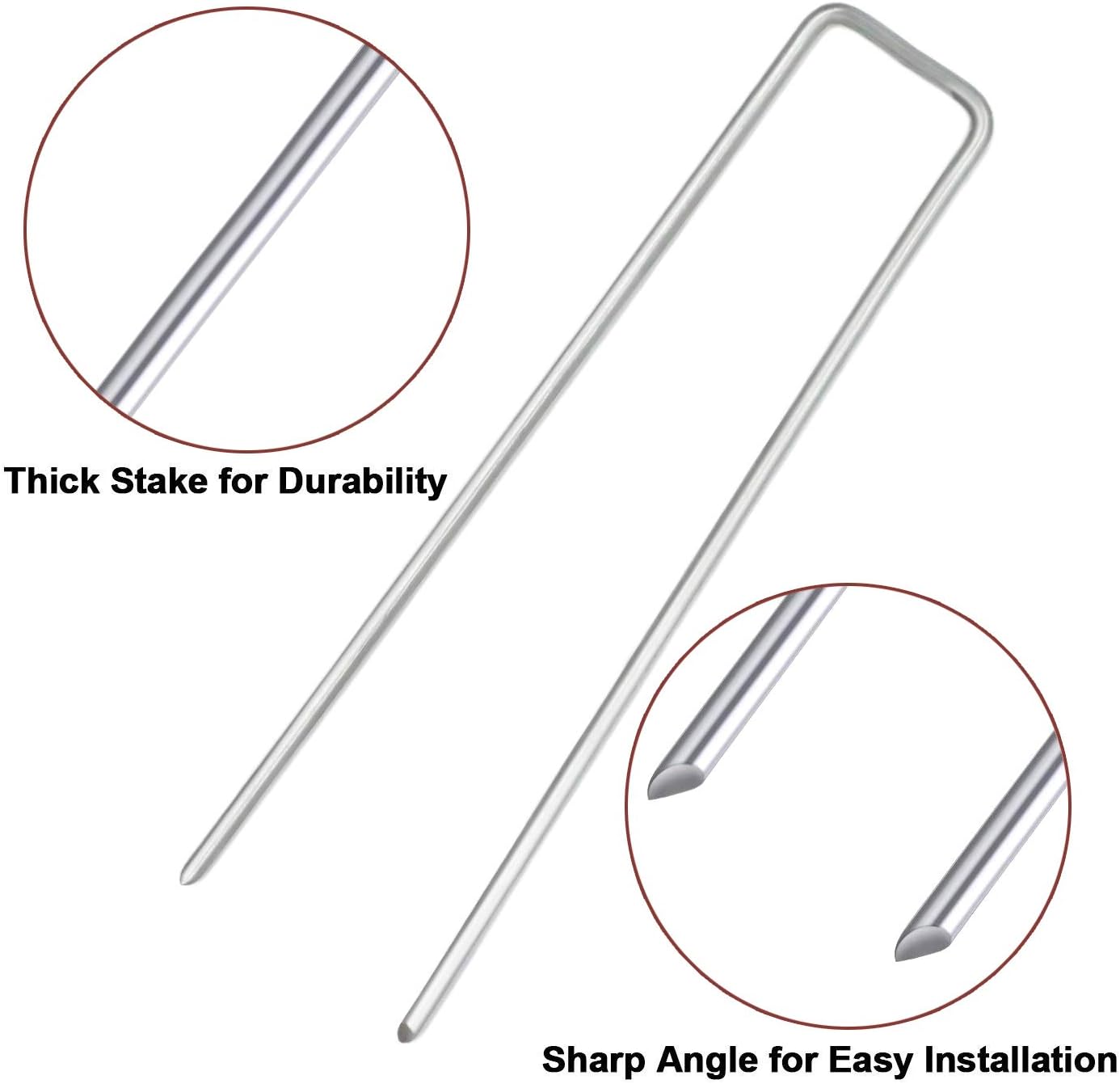Petgrow 6 Inch Garden Stakes Galvanized Landscape Staples,U-Type Turf Staples for Artificial Grass, Rust Proof Sod Pins Stakes for Securing Fences Weed Barrier,Outdoor Wires Cords Tents Tarps,100