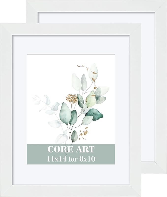 CORE ART 11x14 White Picture Frame Set of 2,Display Pictures 8x10 with Mat or 11 x 14 without Mat,Multi Photo Frames Collage for Wall or Tabletop Display